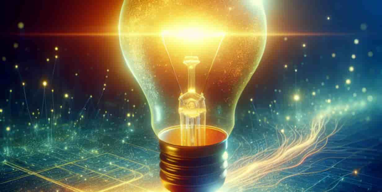 Una bombilla incandescente que brilla intensamente sobre un fondo colorido.