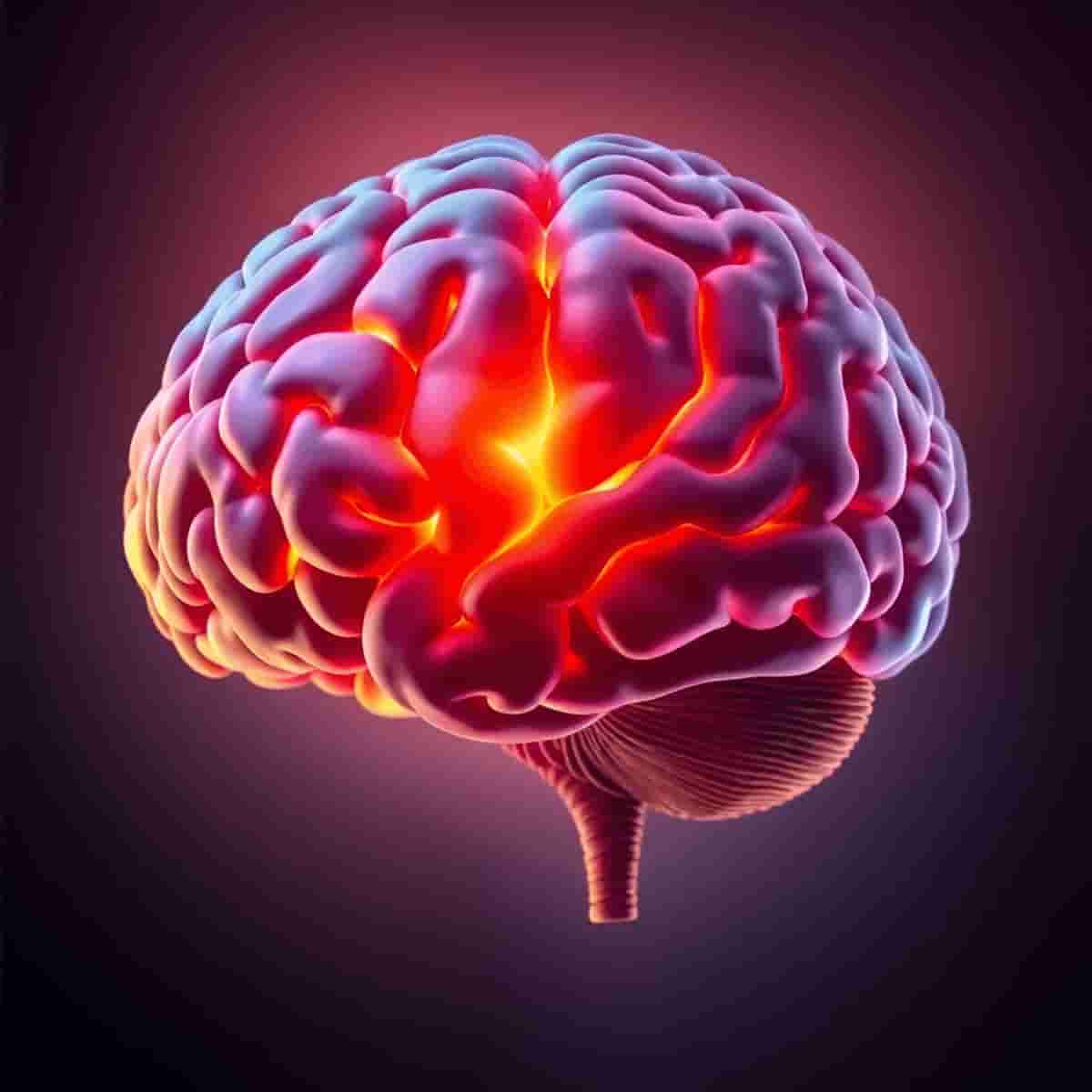 Imagen de un cerebro humano con el lóbulo frontal resaltado en colores brillantes, rodeado de símbolos de toma de decisiones y control emocional sobre un fondo suave.